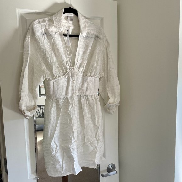 NWT.ASOS White Mini Shirt Dress with Corset Waist - Picture 2 of 9